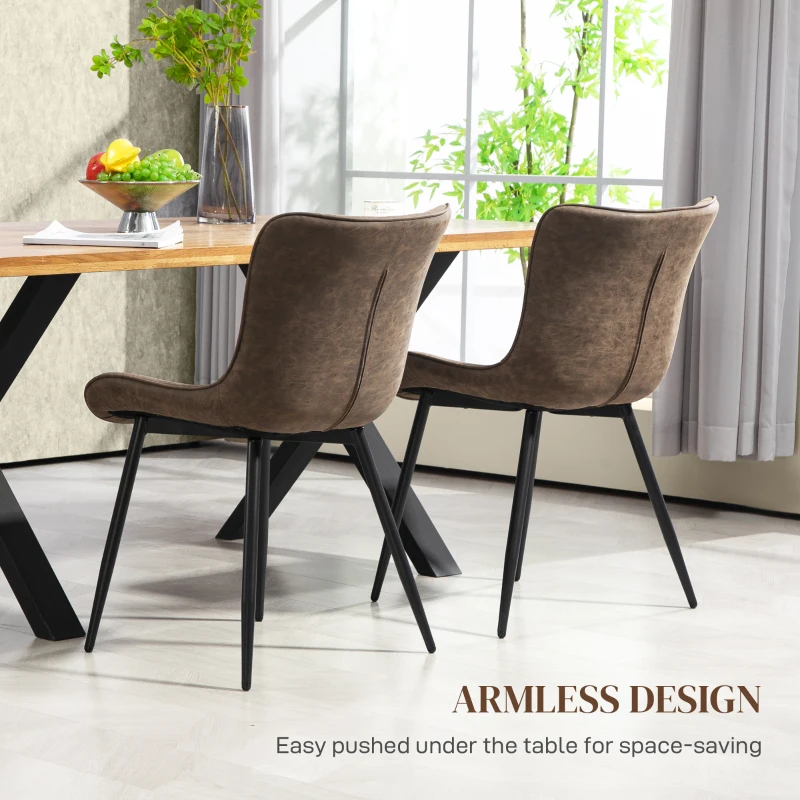 HOMCOM Dining Chairs Set of 2, PU Leather Upholstered Kitchen Chairs with Backrest and Steel Legs, Brown