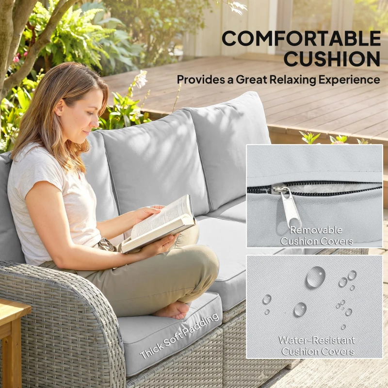 Outsunny 6-Piece Outdoor Rattan Patio Sectional Sofa Set with 3-Seat Couch, 2 Recliners, 2 Ottoman Footrests, & Coffee Table Conversation Set, Light Gray