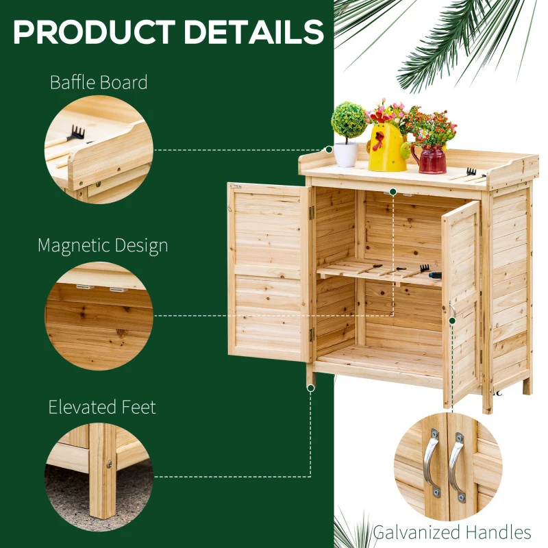 Outsunny Wood Garden Shed, Compact Outdoor Storage Cabinet Potting Shed with Inner Shelf and Double Doors for Backyard, Natural