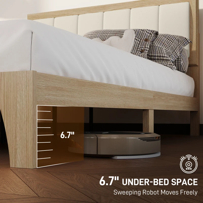 HOMCOM Full Bed Frame with Headboard Full Size Platform Bed Frame with Wooden Slats No Box Spring Needed Easy Assembly Oak