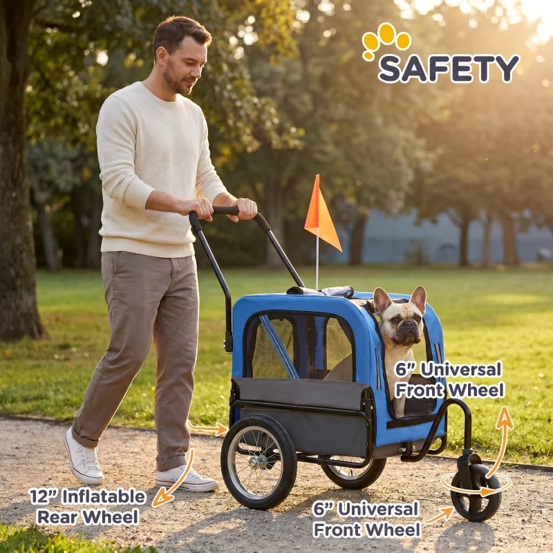 Aosom 2-in-1 Small Dog Bike Trailer and Bike Stroller with Hitch, Bicycle Trailer Sidecar Bike Wagon Cart Carrier Attachment for Travel, Blue(m-8)