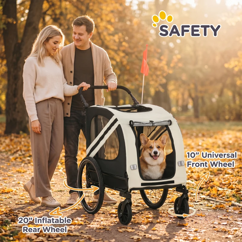 Aosom 2-in-1 Pet Bike Trailer for Small Medium Dogs, Road-Visibility Dog Stroller Bicycle Carrier, Weather-Strong Bike Wagon Trailer Sidecar Attachment, White