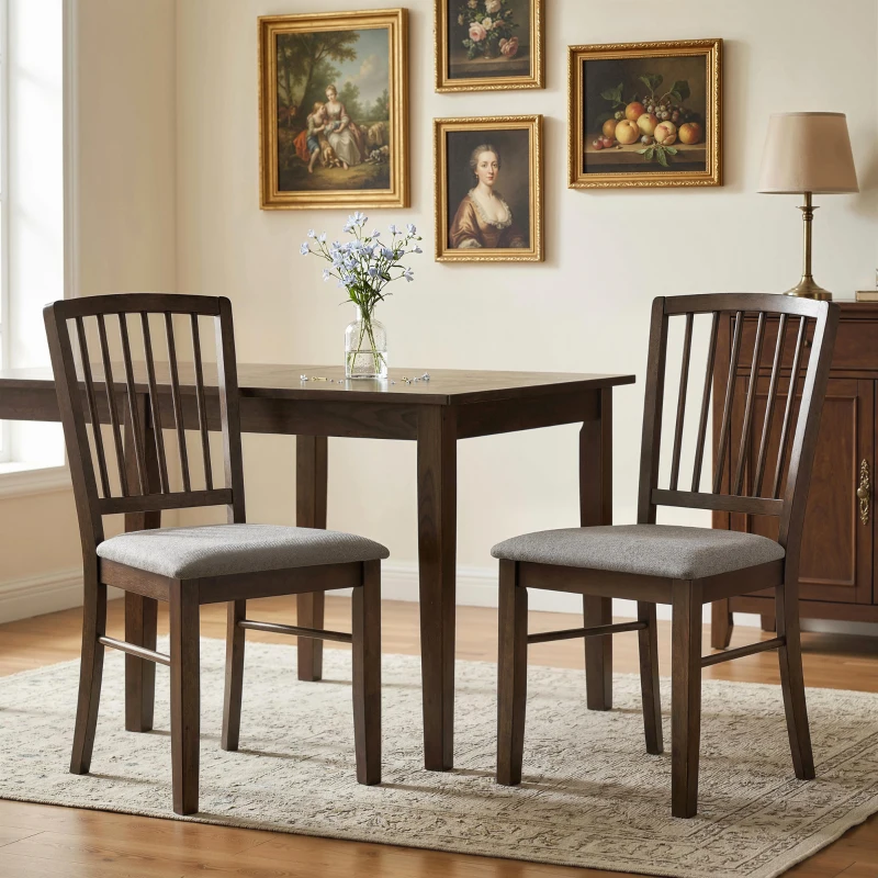 HOMCOM Dining Chairs Upholstered Kitchen Chairs with Rubberwood Legs Set of 2, Burn Brown