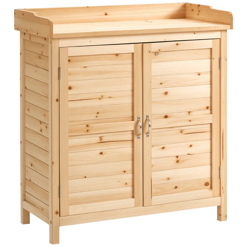 Outsunny Wood Garden Shed, Compact Outdoor Storage Cabinet Potting Shed with Inner Shelf and Double Doors for Backyard, Natural