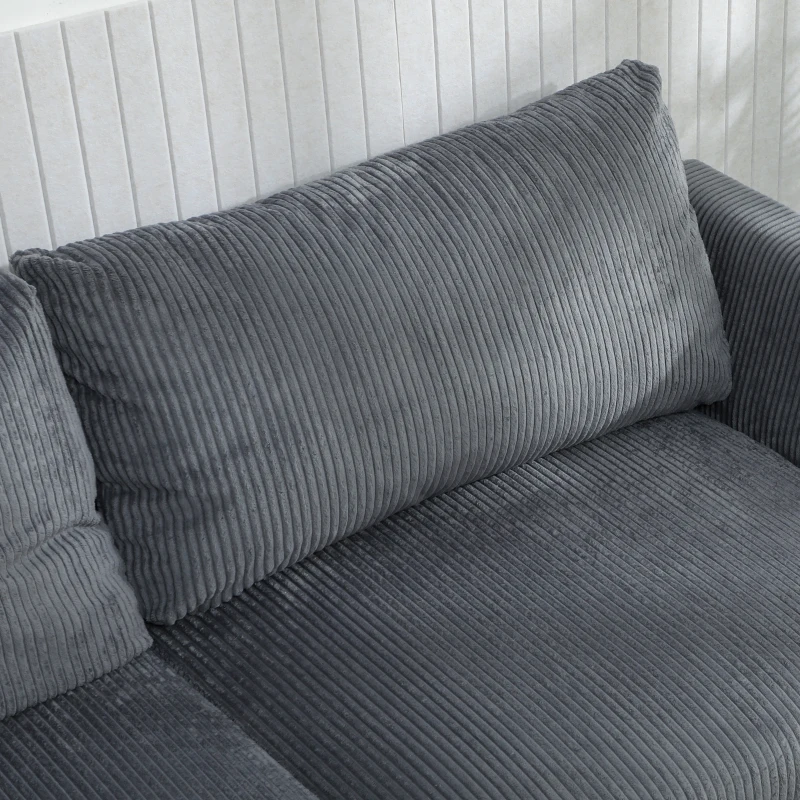 HOMCOM 3 Seater Sofa, 74" Modern Corduroy Upholstered Couch with Thick Spring Cushions, Solid Wood Legs, Armrests, Dark Grey