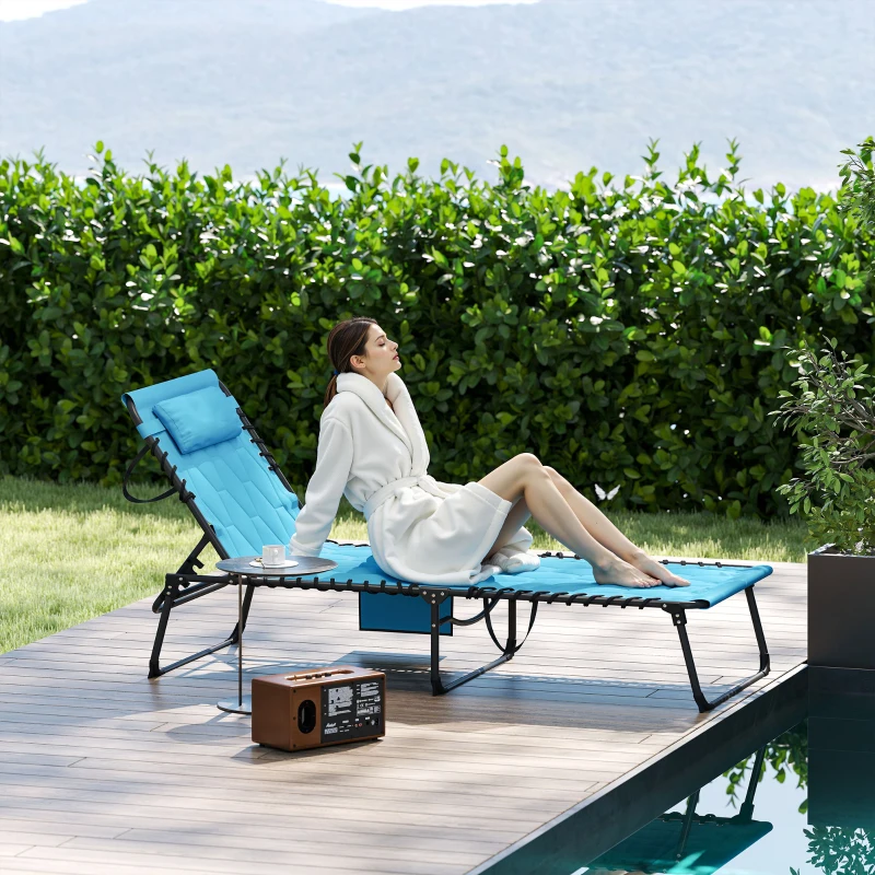 Outsunny Folding Chaise Lounge Set with Reclining Back, 25.6" x 74" x 14.2", Blue