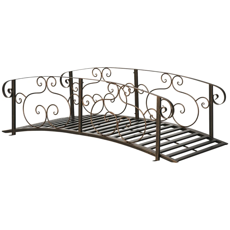 Outsunny 6FT Steel Garden Bridge with Safety Siderails, Decorative Arc Landscaping Bridge for Backyard Creek Stream Pond, Brown