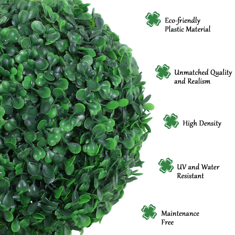 Outsunny Set of 2 Artificial Ball Boxwood Topiary Trees, 44.1" Fake Plants in Pots for Outdoor Indoor Decor, Dark Green