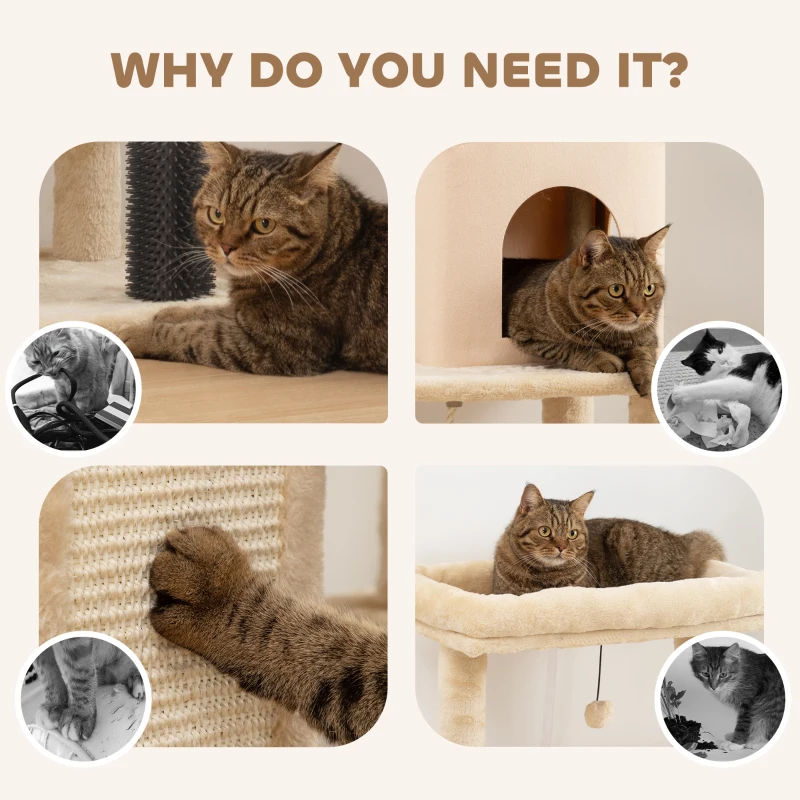PawHut 52 Inch Cat Tree with Scratching Posts, Cat Bed, Condo, Grooming Brush, Jumping Platforms, Toy Balls, Anti-tip Kit