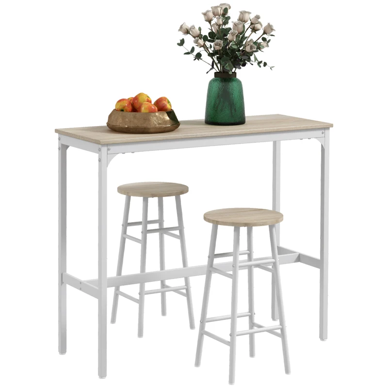 HOMCOM 3-Piece Counter Height Bar Table and Chairs, Dining Table and Chairs Set for 2, Pub Table and Chairs