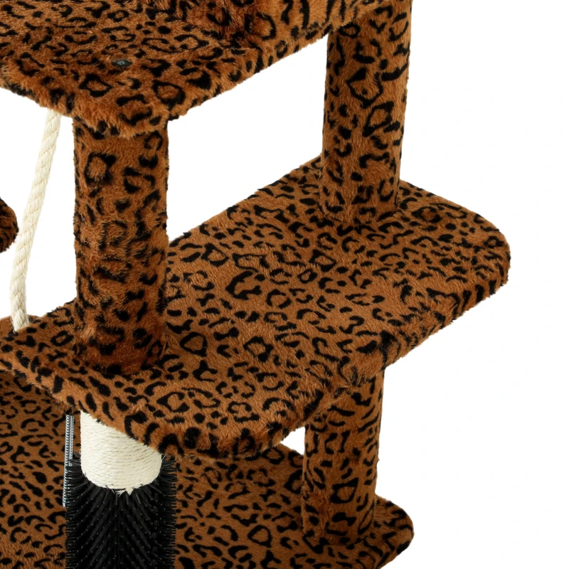 PawHut 41 Inch Cat Tree with Scratching Posts, Cat Bed, Condo, Jumping Platforms, Toy Balls, Leopard Print