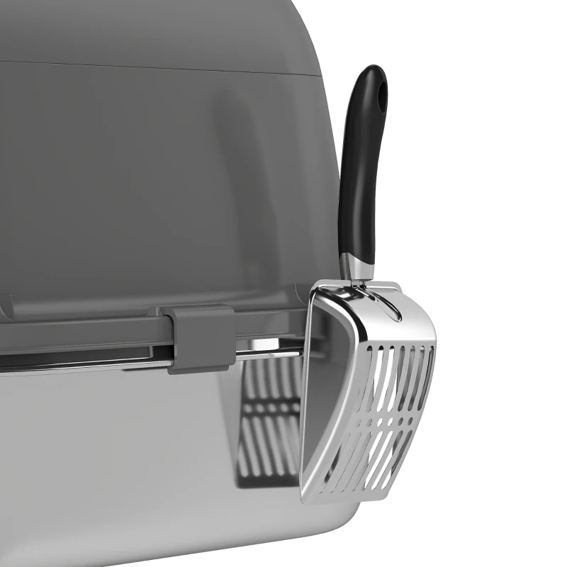 PawHut Enclosed Stainless Steel Litter Box, Metal Cat Litter Box with Scoop, Deodorizer Bag, Handle, Easy to Clean