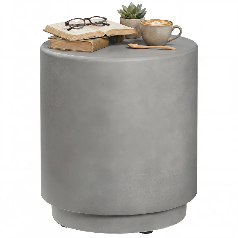 HOMCOM Lightweight Accent Table with Concrete Finish Round Side Table, Light Gray