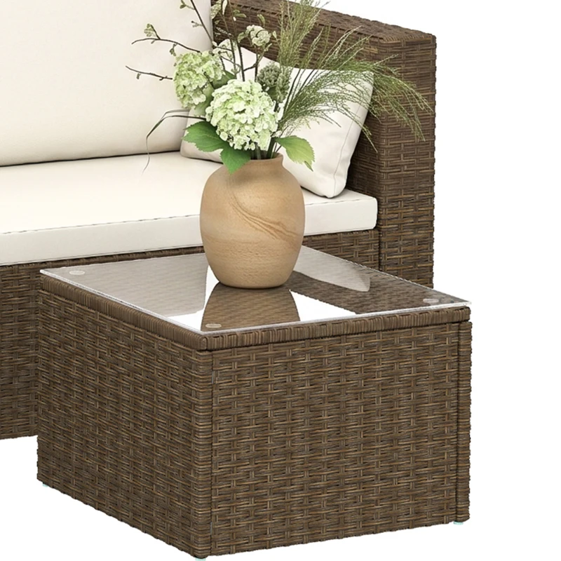 Outsunny 3pcs Modern Rattan Sofa Set, Wicker Patio Furniture Set with Coffee Table, Cushions, Pillows