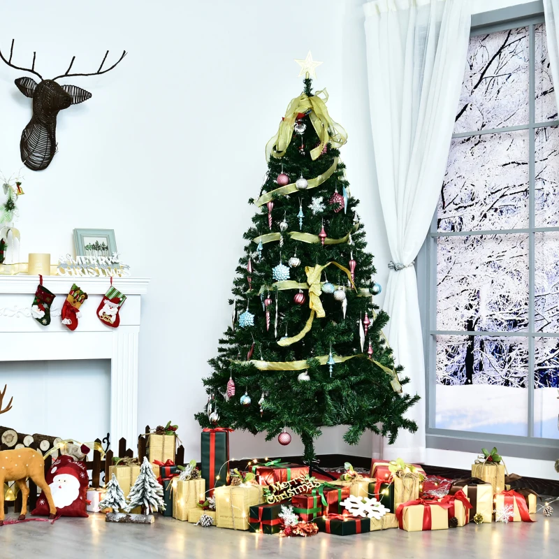 HOMCOM 6ft Christmas Tree Unlit Artificial Spruce Full Tree with Solid Metal Stand