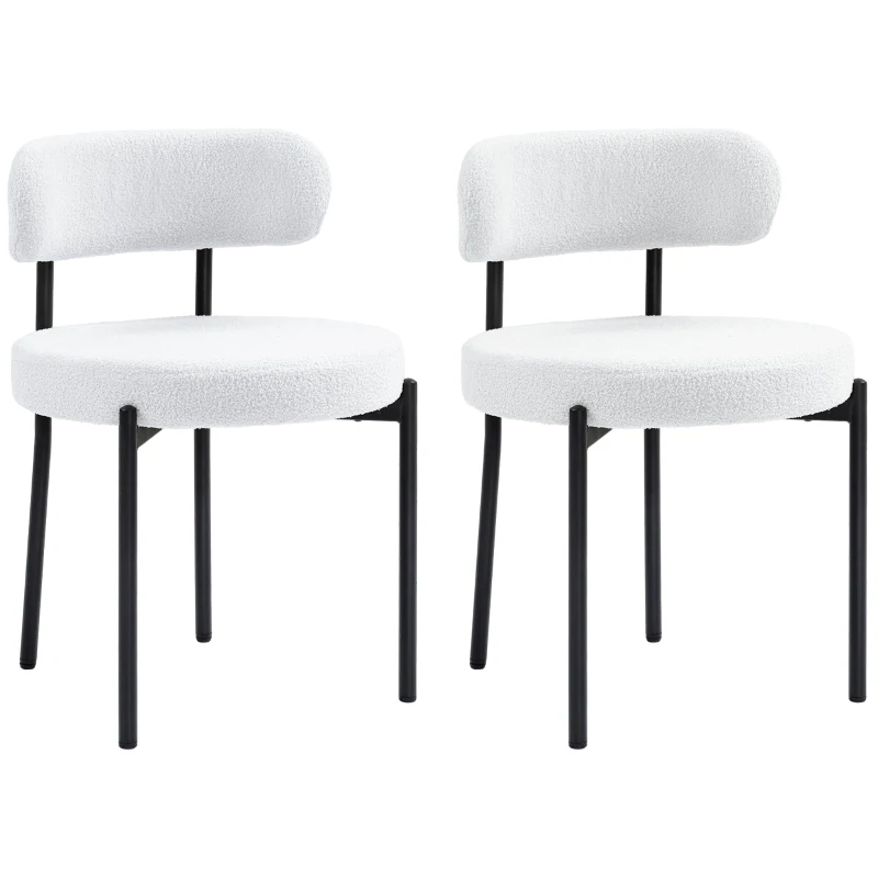 HOMCOM 2 Pieces Kitchen Chairs, Modern Dining Chairs w/ Berber Fleece Upholstery and Steel Legs for Living Room, Cream White