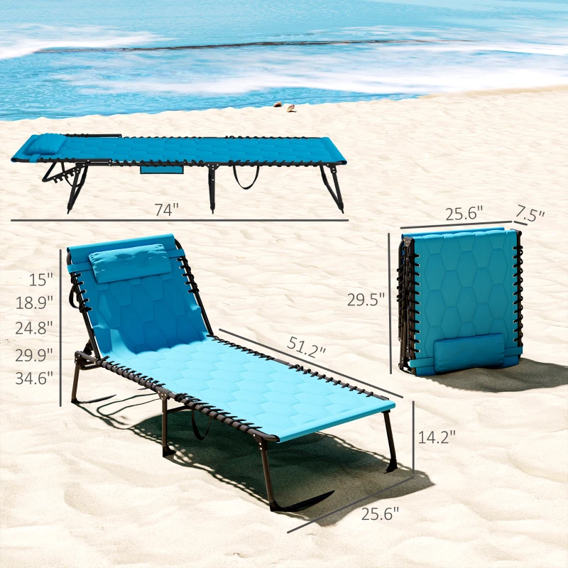Outsunny Folding Chaise Lounge Set with Reclining Back, 25.6" x 74" x 14.2", Blue