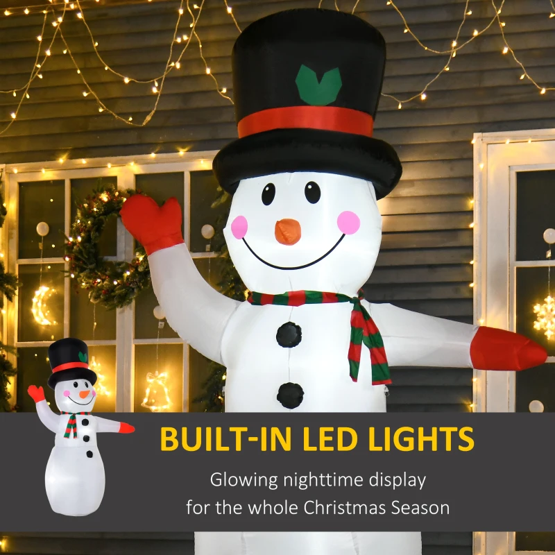 HOMCOM 8 Ft Tall Outdoor Lighted Airblown Inflatable Christmas Lawn Decoration - Waving Snowman