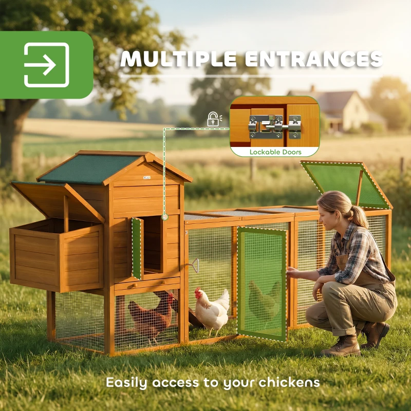 PawHut 117" Extra Large Chicken Coop with Asphalt Roof, Wooden Hen House with Slide-out Tray, Quail Hutch with Nesting Box, Orange