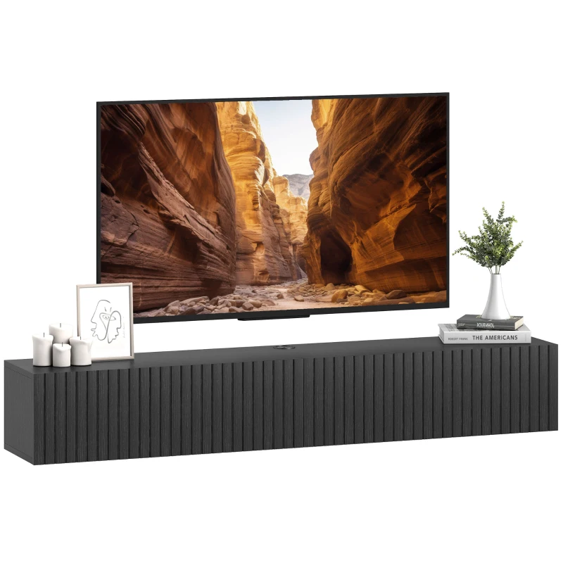 HOMCOM 55" Floating TV Stand for TVs up to 72 Inch, Wall Mount Media Console with 2 Fluted Flip-Down Doors, Cable Hole, Black