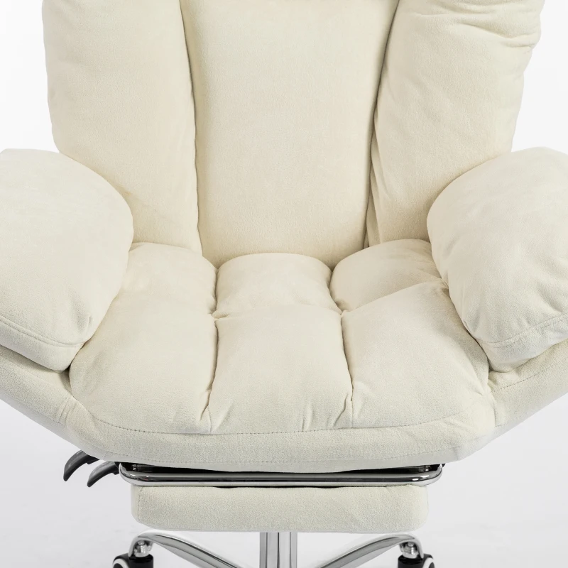 HOMCOM Criss Cross Chair with Wheels, Waterfall Armrests, Overstuffed Wide Office Chair with Footrest, Beige