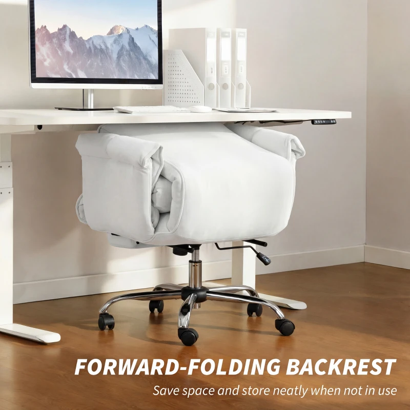 HOMCOM High Back Office Chair, Reclining Desk Chair with Footrest, High Resilience Foam, Rolling Wheels, Cream White