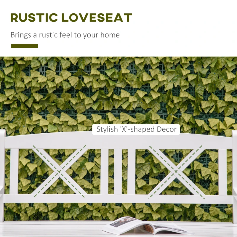 Outsunny 2-Seater Wooden Garden Bench, 4FT Outdoor Patio Loveseat with Unique X-Shape Back for Yard, Lawn, Porch, White