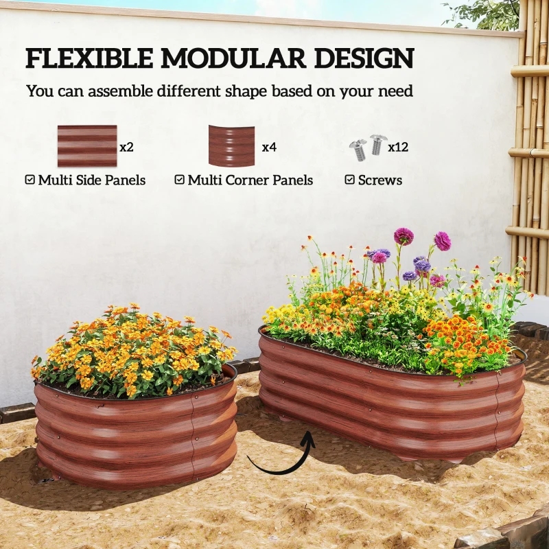 Outsunny 3.4' x 2' x 1' Galvanized Raised Garden Bed Kit, Metal Planter Box with Safety Edging, Brown