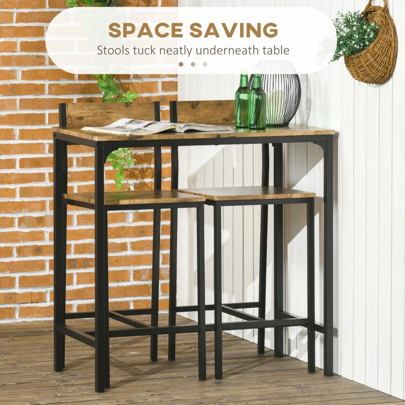 HOMCOM Industrial Bar Table Set Counter Height 3 Piece and 2 High Back Stools Set Dining Table Set Rustic Brown