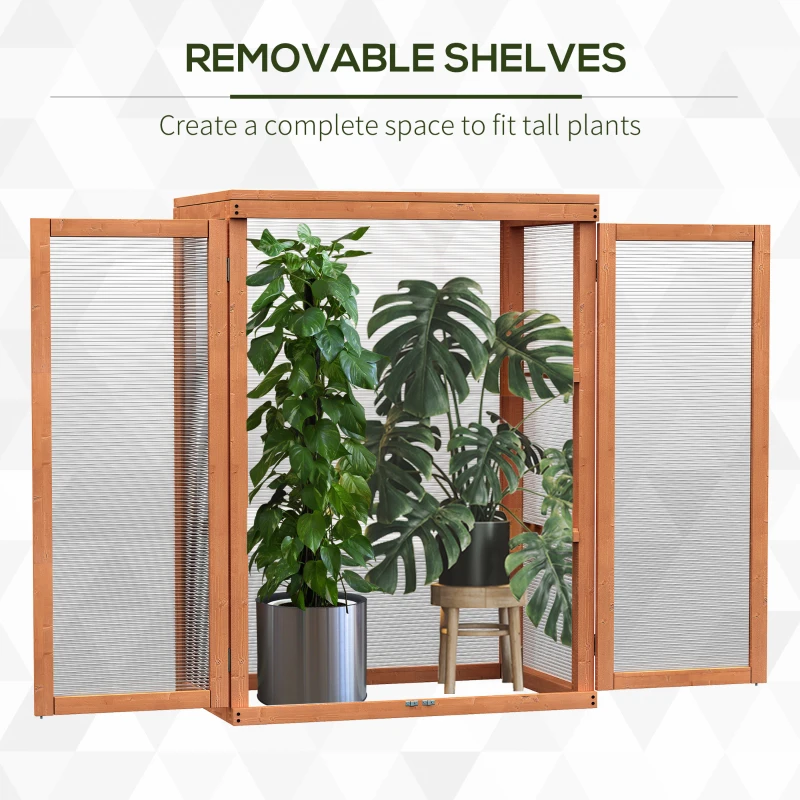 Outsunny Wooden 2 Tier Cold Frame Greenhouse Polycarbonate Plant Grow House Portable Garden, 22.8" x 17.3" x 30.7", Orange