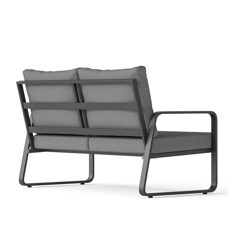 Outsunny Outdoor Sofa Thick Cushions Outdoor Patio Couch Loveseat 2 Seater for Garden Black and Light Grey