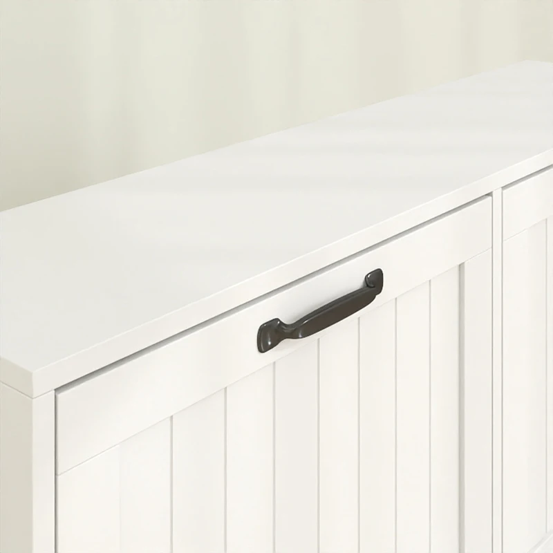 HOMCOM Shoe Cabinet with 4 Flip Drawers, Freestanding Narrow Shoe Storage Cabinet with Adjustable Shelves, Open Back, White
