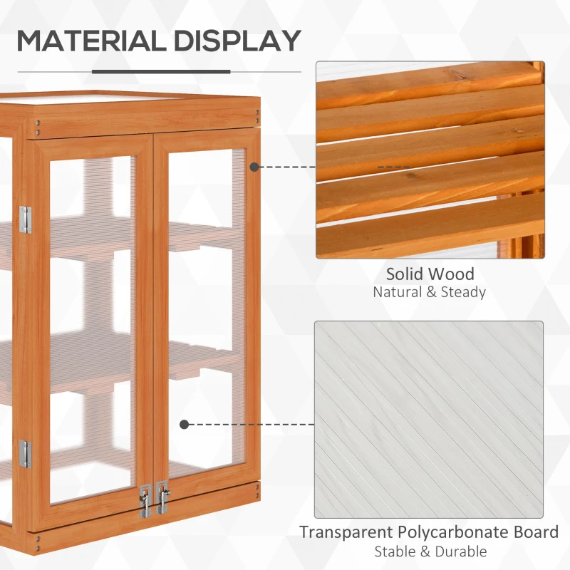 Outsunny Wooden 2 Tier Cold Frame Greenhouse Polycarbonate Plant Grow House Portable Garden, 22.8" x 17.3" x 30.7", Orange