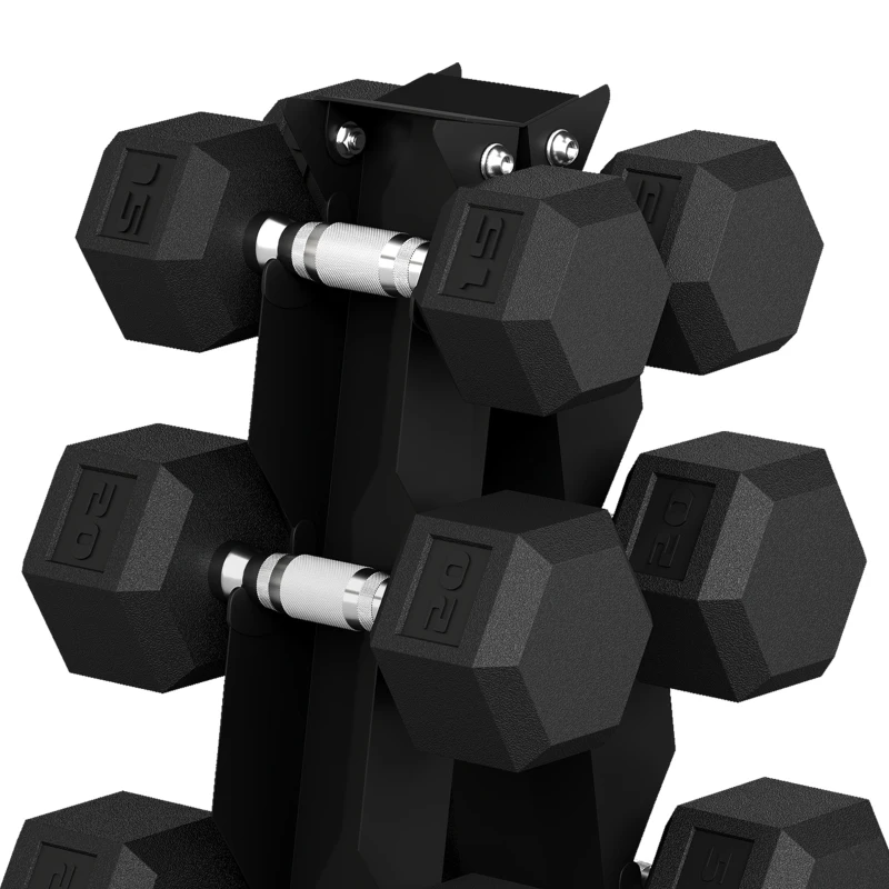 Soozier Hex Dumbbell Weight Set with Vertical Rack, 120lbs Rubber-Coated Dumbbells with Non-Slip Handles
