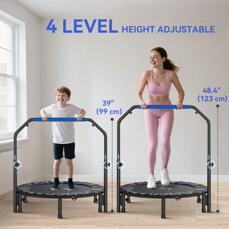 Soozier 45" Foldable Mini Fitness Trampoline, with Adjustable Foam Handle, Blue