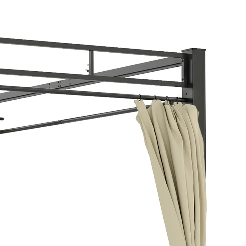 Outsunny 10' x 10' Outdoor Gazebo, Retractable Pergola Canopy with Curtains, UPF30+ Free Standing Metal Pergola Kit, Beige
