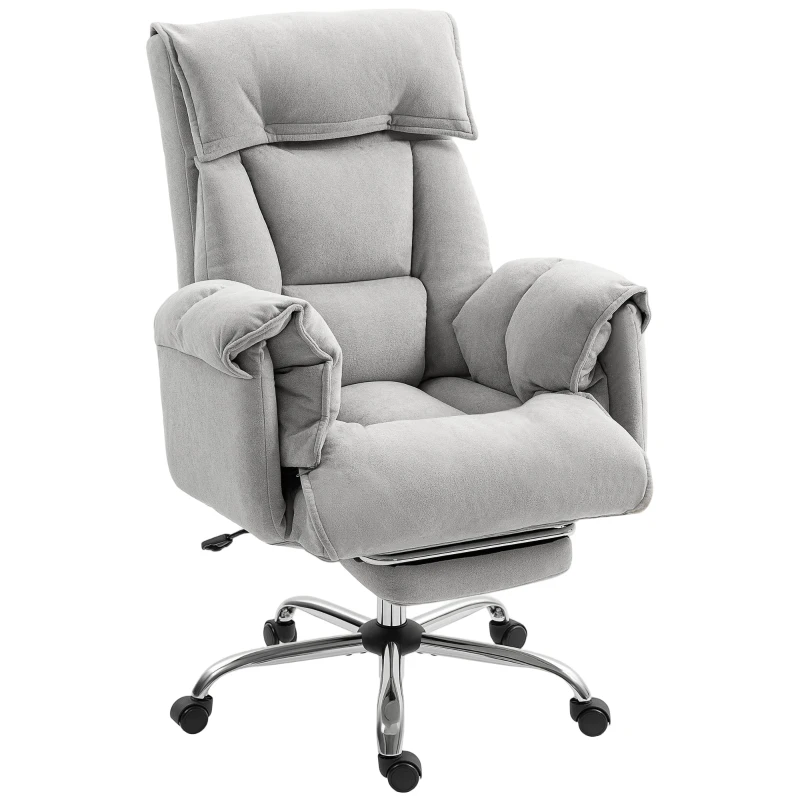 HOMCOM High Back Office Chair, Reclining Desk Chair with Footrest, Swivel Base, Rolling Wheels, Light Grey