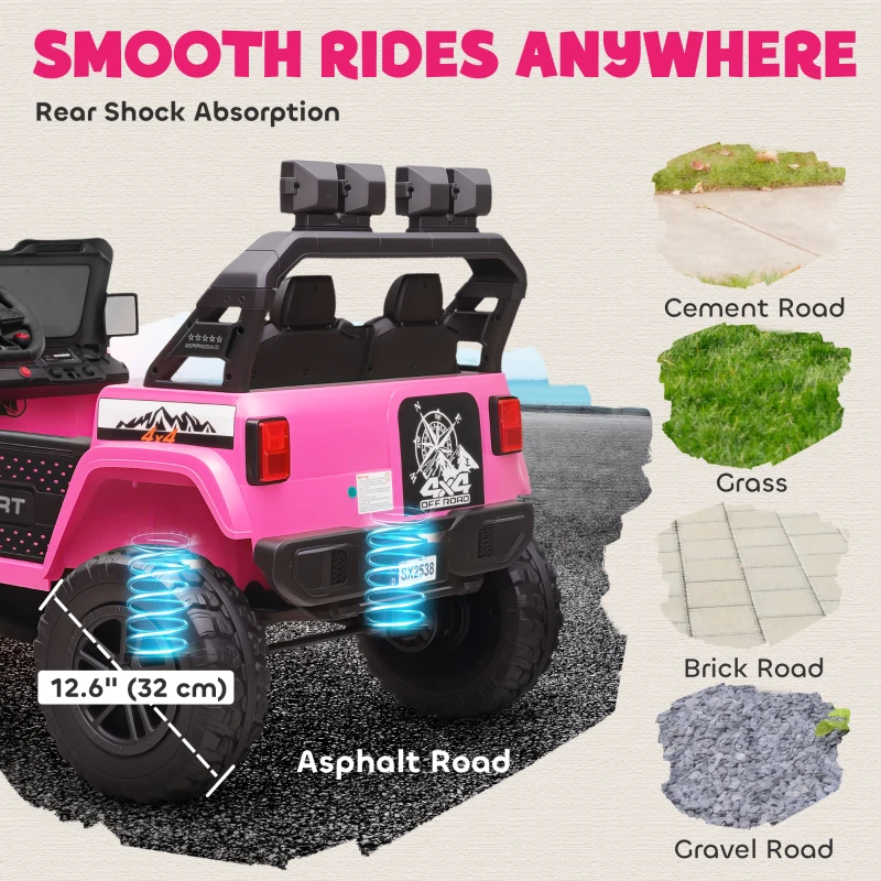 Qaba Ride on Truck Car with 2-Seater, 24V Electric Car with 4 Motors, Remote Control, Spring Suspension for 3-8 Years, Pink
