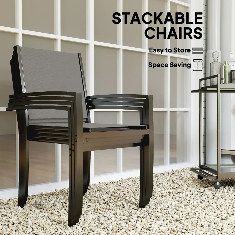 Outsunny 5 Piece Outdoor Dining Set with Round Table and 4 Stackable Chairs, for Backyard, Lawn, Deck, Balcony, Pool Side