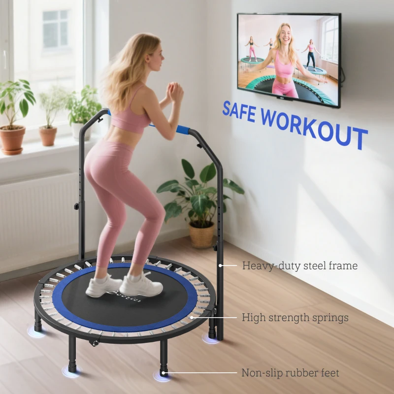 Soozier 45" Foldable Mini Fitness Trampoline, with Adjustable Foam Handle, Blue