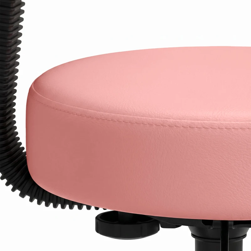 HOMCOM Rolling Stool with Wheels, Swivel Stool with Back Support, Adjustable Height, PU Leather Swivel Chair, Pink