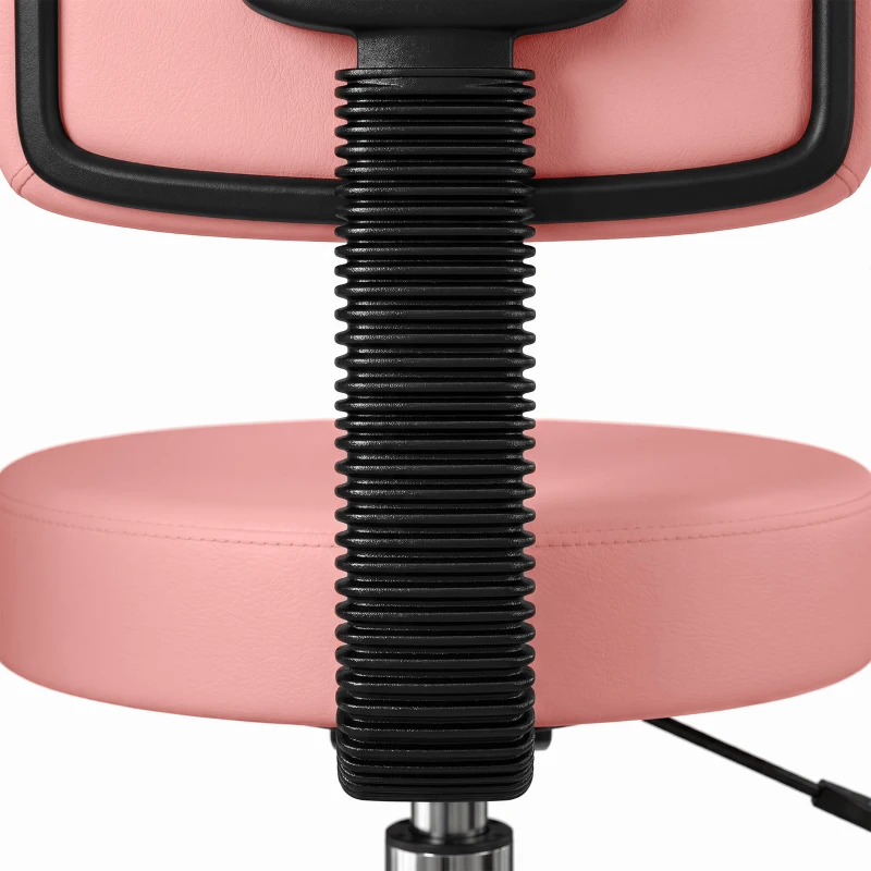HOMCOM Rolling Stool with Wheels, Swivel Stool with Back Support, Adjustable Height, PU Leather Swivel Chair, Pink