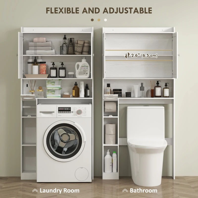 HOMCOM Farmhouse Over the Toilet Cabinet with Barn Doors, Over the Toilet Storage Cabinet with Adjustable Shelf, White