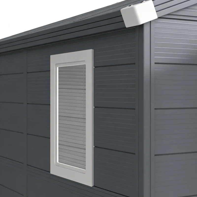 Outsunny 8' x 6' Plastic Garden Storage Shed with Latch Door, Vents, Sloped Roof, Dark Grey
