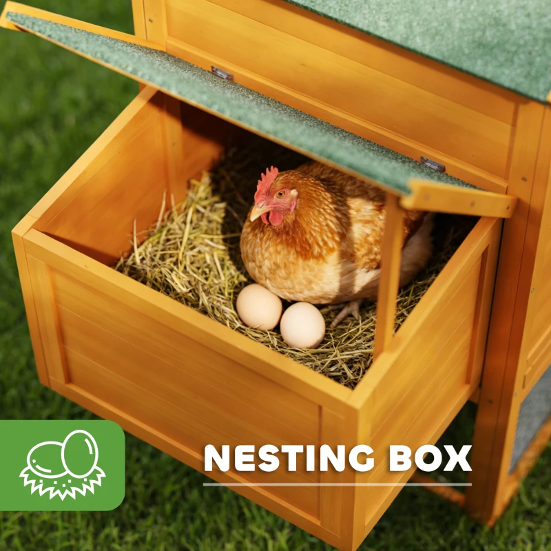 PawHut 117" Extra Large Chicken Coop with Asphalt Roof, Wooden Hen House with Slide-out Tray, Quail Hutch with Nesting Box, Orange