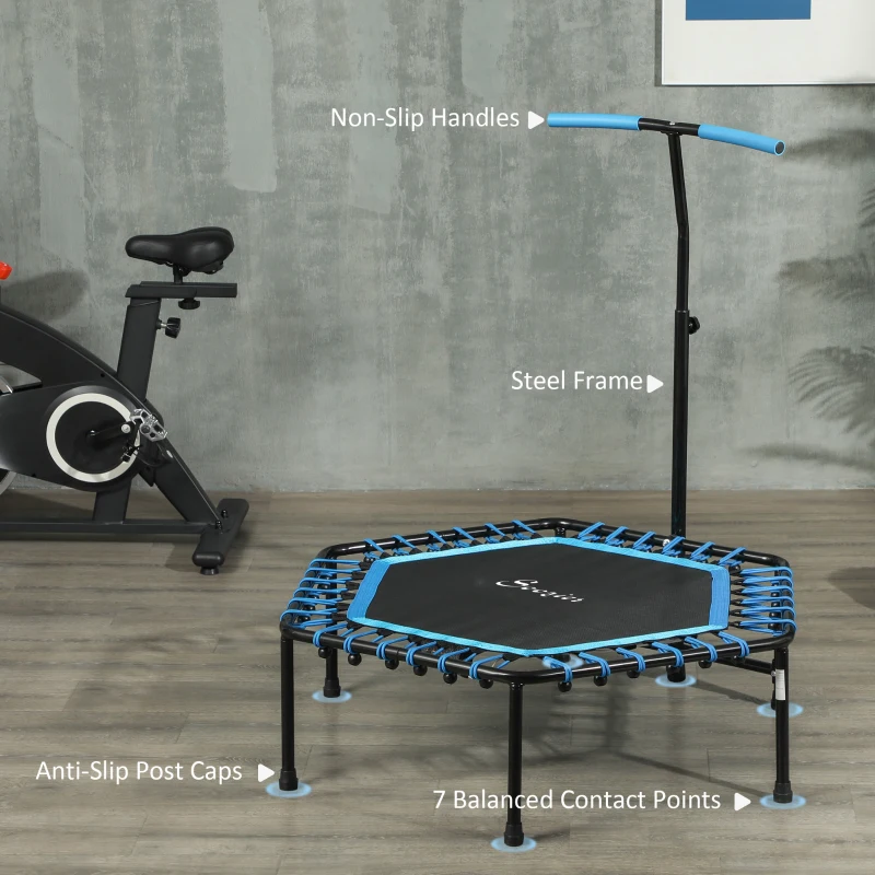 Soozier 45" Rebounder Trampoline for Adults, Quiet Bungee Rebounder with LED Lights and Adjustable Handle, Blue