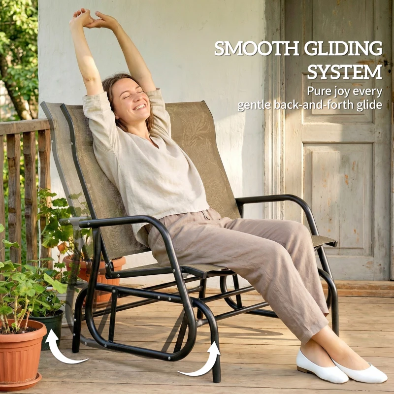Outsunny Outdoor Glider Bench, Patio Glider for 2 Persons, Brown
