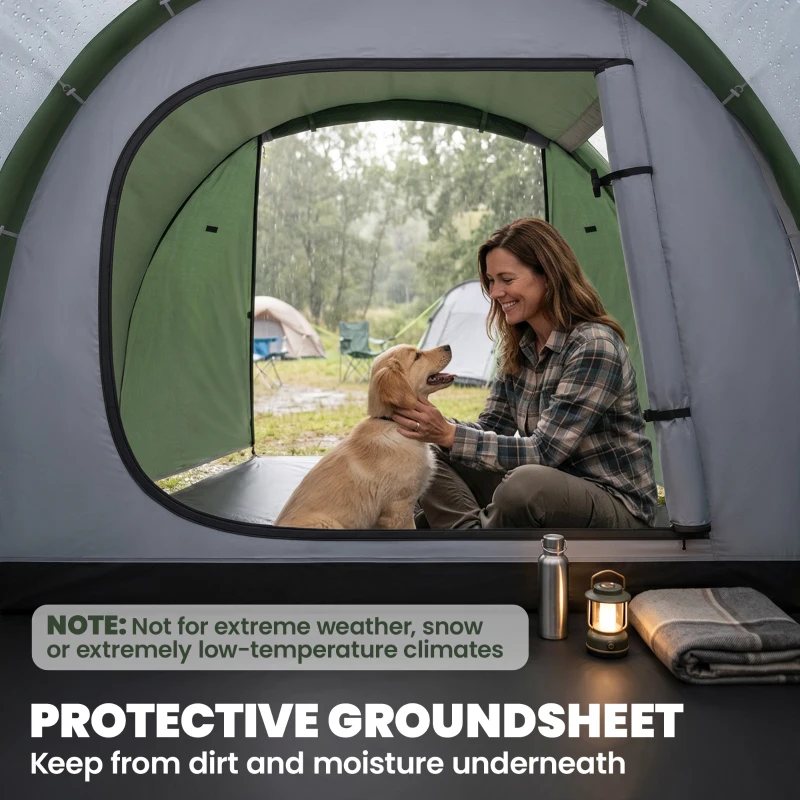Outsunny Pop Up Camping Tent with Vestibule Waterproof Tent for 2-3 Person, Dark Green