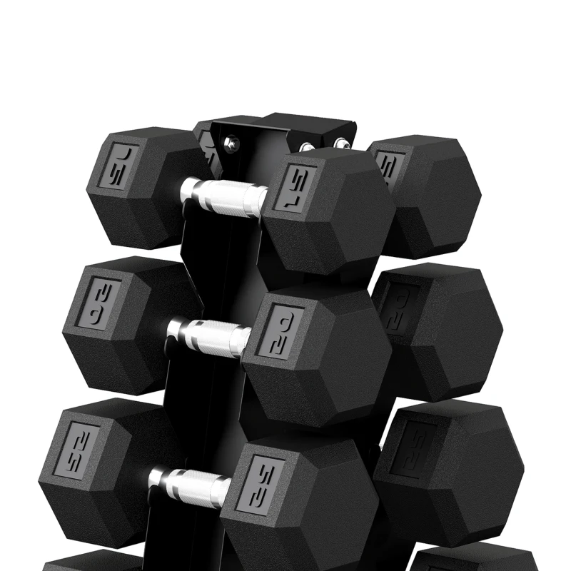 Soozier Hex Dumbbell Weight Set with Vertical Rack, 180lbs Rubber-Coated Dumbbells with Non-Slip Handles