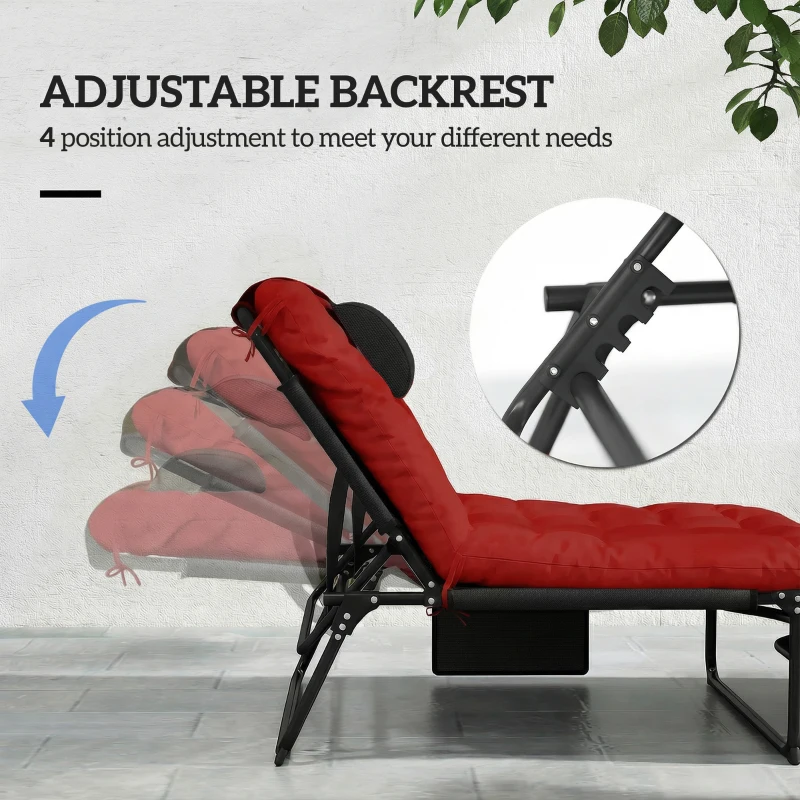Outsunny Folding Lounge Chair with 4-level Reclining Back & Cushion, Wine Red